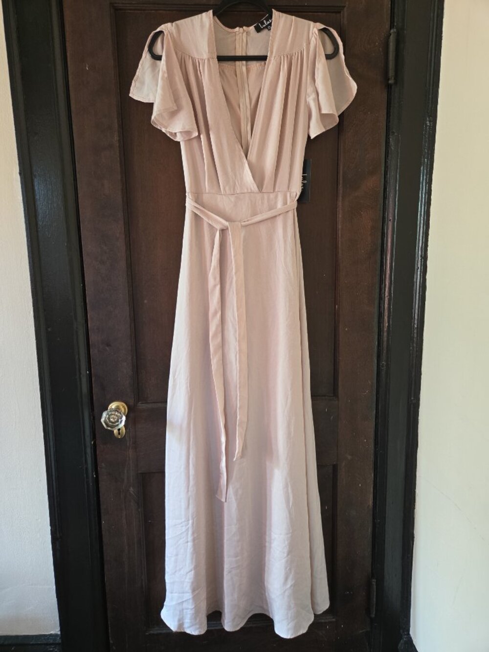 Lulus XS Blush Peach Flutter Sleeve Faux Wrap Maxi Dress - NWT